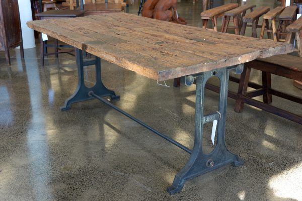 Vintage Teak and Iron Factory Work Table