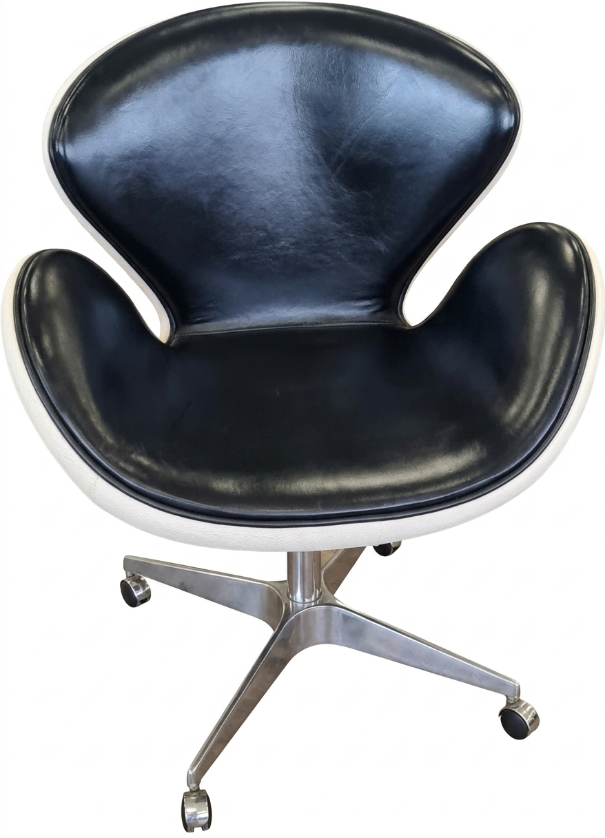 Mid Century Leather and Hide Swivel Egg Chairs - Image 2