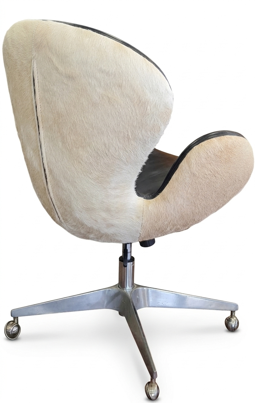 Mid Century Leather and Hide Swivel Egg Chairs - Image 3