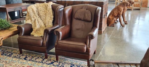 Vintage Leather Wingback Armchairs