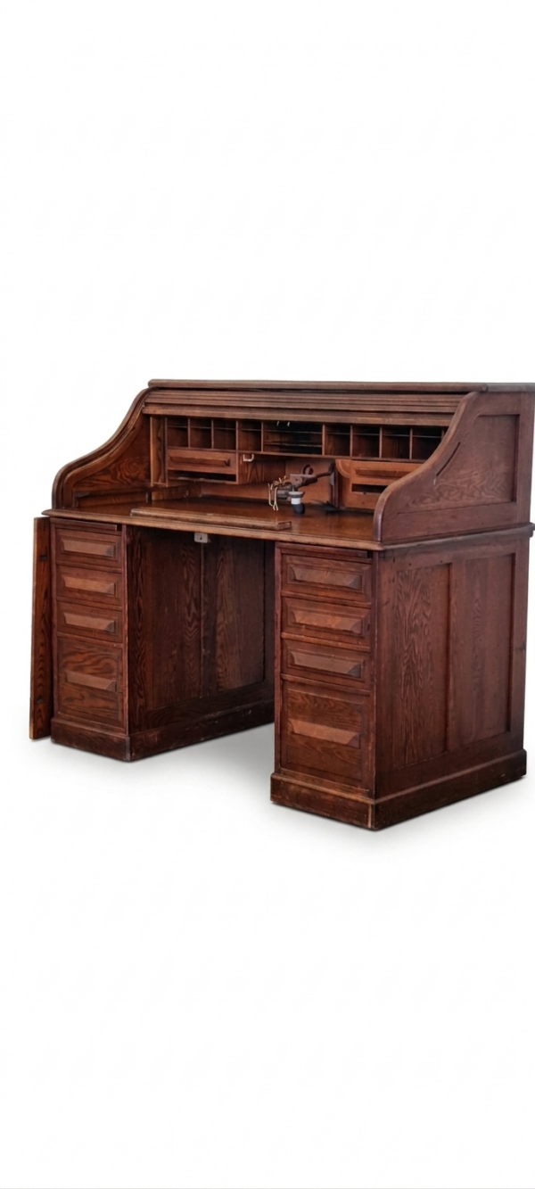 Superb Original Vintage American Oak Rolltop Desk
