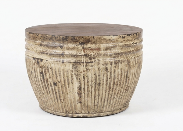 Recycled Teak & Iron Drum Coffee Table