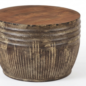 Recycled Iron & Teak Drum Coffee Table