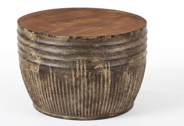 Recycled Iron & Teak Drum Coffee Table