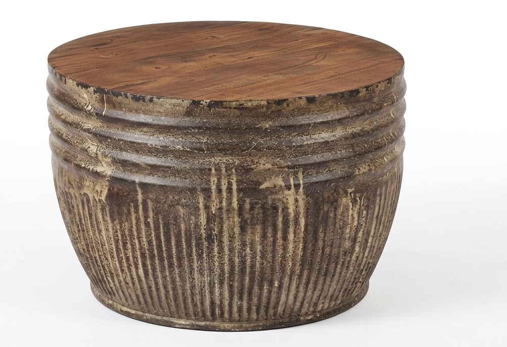 Recycled Iron & Teak Drum Coffee Table